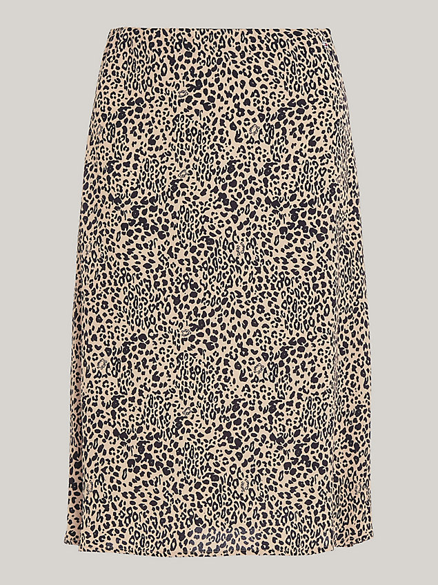 beige straight flare rok met luipaardprint voor dames - tommy jeans
