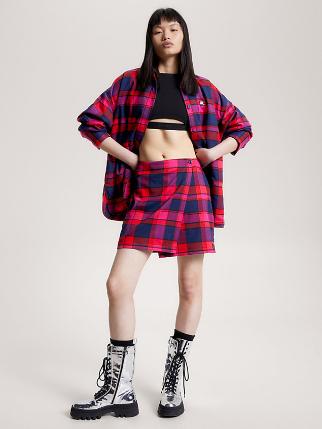 red check straight wrap mini skirt for women tommy jeans