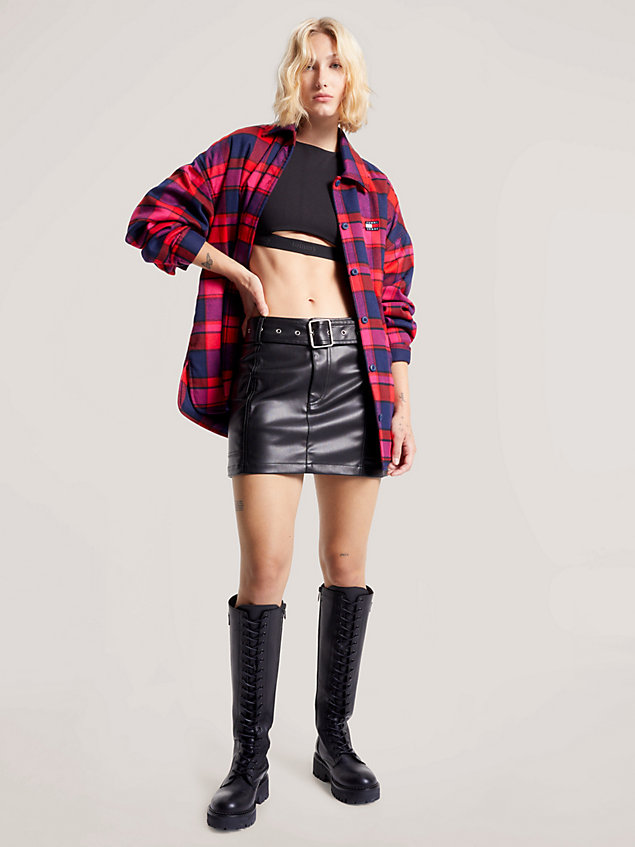 black studded belt vegan leather mini skirt for women tommy jeans