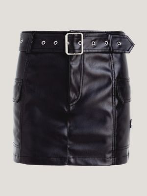 Black faux leather stud detail belted mini outlet skirt