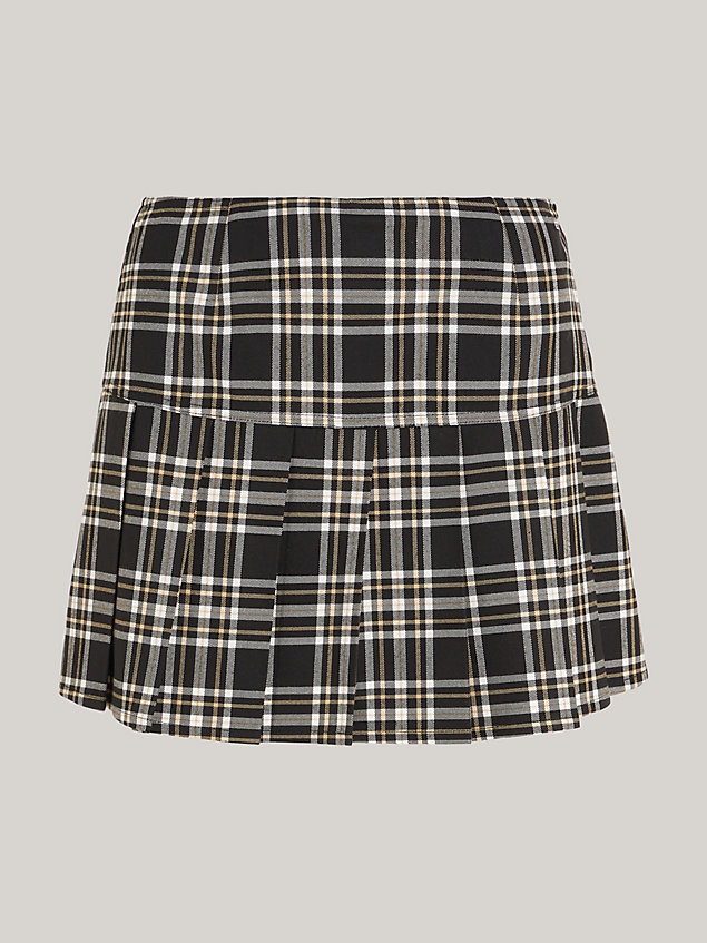 black checked pleated mini skort for women tommy jeans