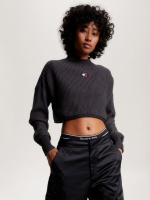 Garment dyed cropped fit trui met badge Zwart Tommy Hilfiger