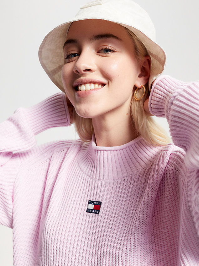 pink badge garment dyed cropped jumper for women tommy jeans