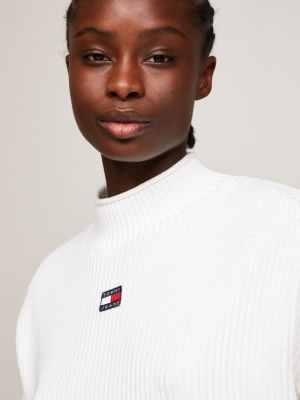 Badge Garment Dyed Cropped Jumper | White | Tommy Hilfiger