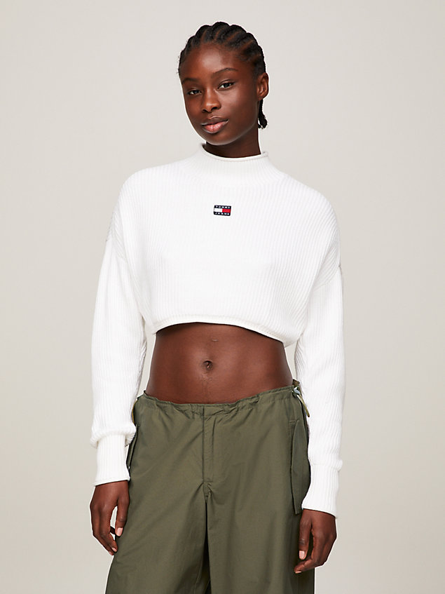 white badge garment dyed cropped jumper for women tommy jeans