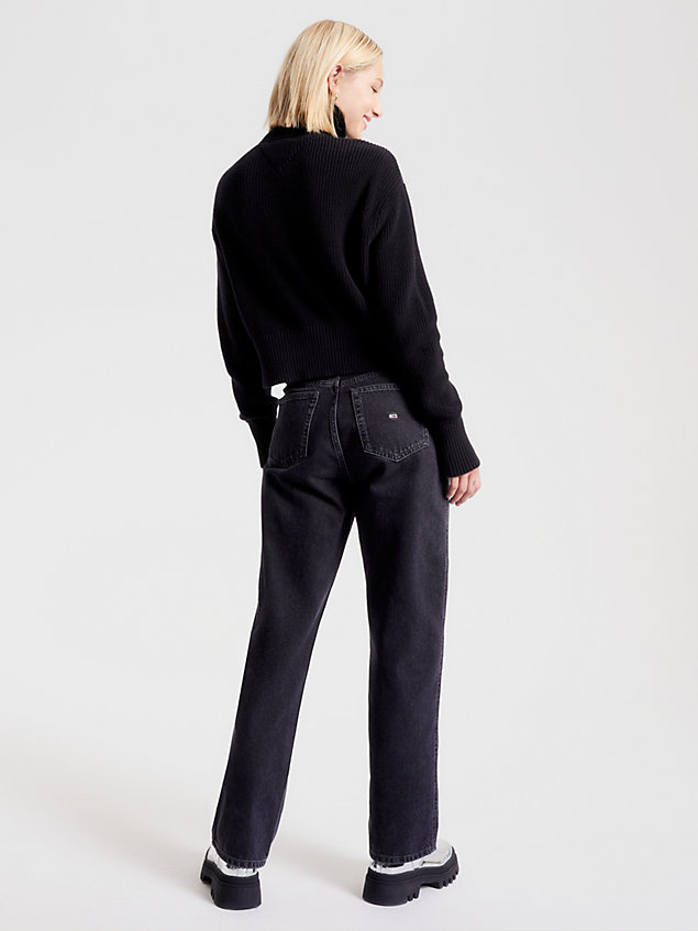 black ribgebreide trui met ritskraag voor dames - tommy jeans