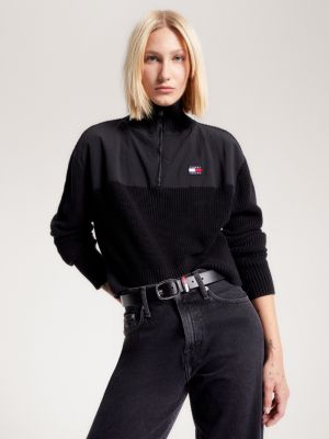 Half-Zip High Neck Rib-Knit Jumper | Black | Tommy Hilfiger