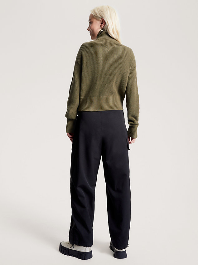green ribgebreide trui met ritskraag voor dames - tommy jeans
