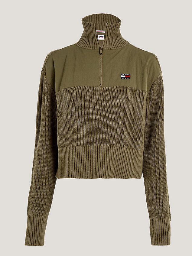 green half-zip high neck rib-knit jumper for women tommy jeans