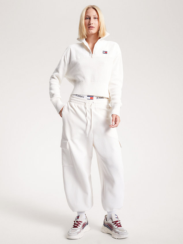 white ribgebreide trui met ritskraag voor dames - tommy jeans