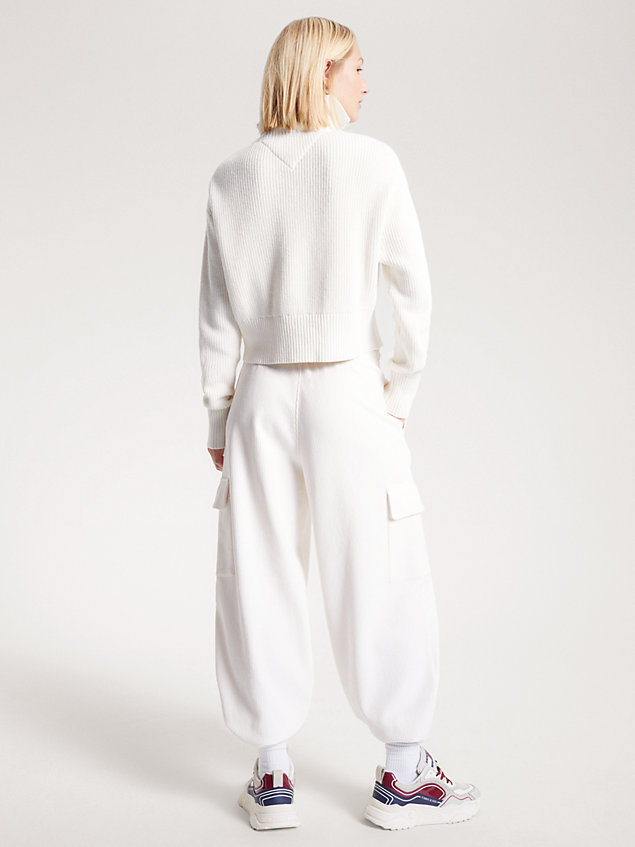 white ribgebreide trui met ritskraag voor dames - tommy jeans