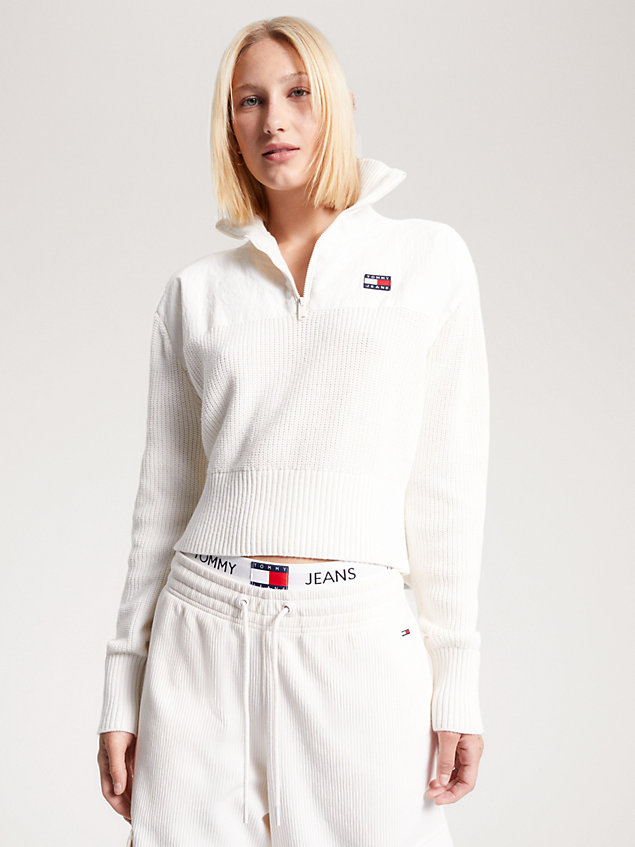 white half-zip high neck rib-knit jumper for women tommy jeans