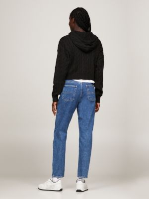 Cropped Cable Knit Flag Badge Hoody Black Tommy Hilfiger