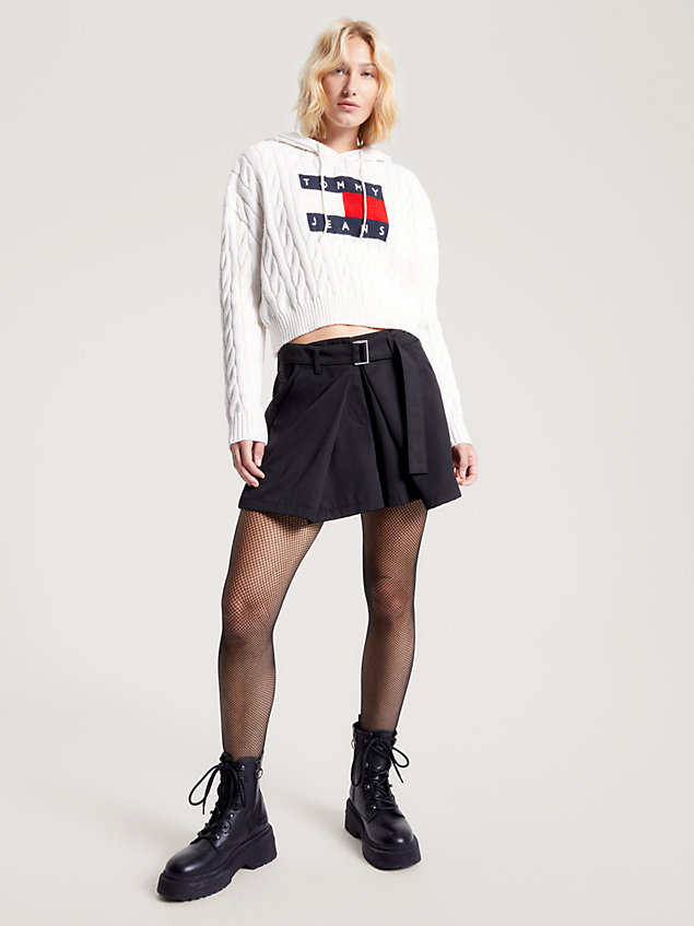 white cropped cable knit flag badge hoody for women tommy jeans