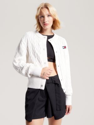 Relaxed Fit Hilfiger | | Weiß Tommy mit Cardigan Zopfstrick