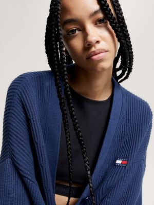 blue essential ribbed v-neck relaxed cardigan for women tommy jeans