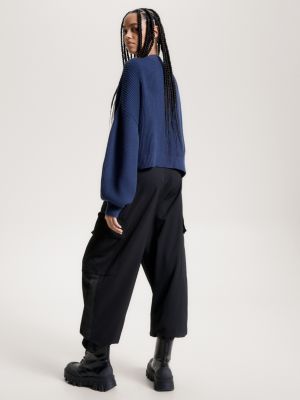 blue essential ribbed v-neck relaxed cardigan for women tommy jeans