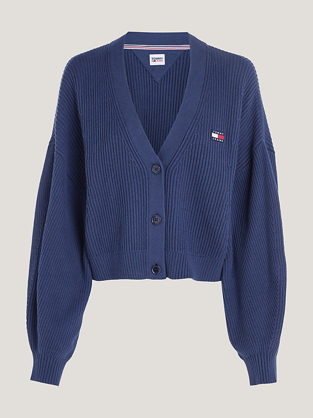 blue essential ribbed v-neck relaxed cardigan for women tommy jeans
