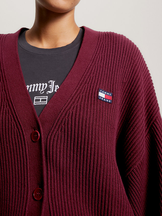 red essential ribbed v-neck relaxed cardigan for women tommy jeans