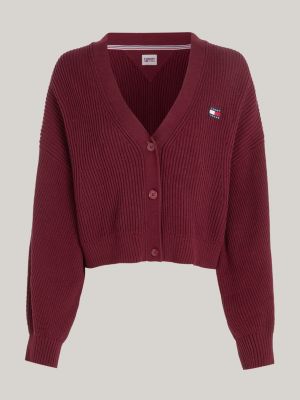 red essential ribbed v-neck relaxed cardigan for women tommy jeans
