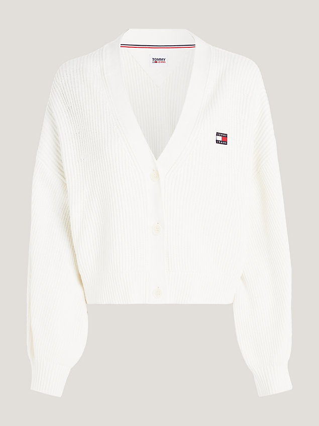 white essential ribbed v-neck relaxed cardigan for women tommy jeans