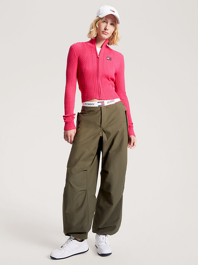 pink zip-thru badge slim fit cardigan for women tommy jeans