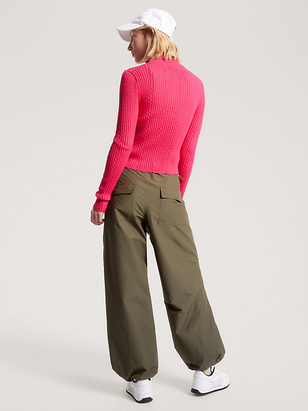 pink zip-thru badge slim fit cardigan for women tommy jeans