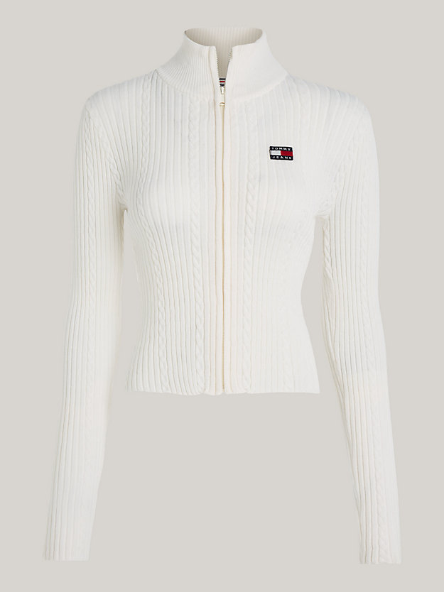 white zip-thru badge slim fit cardigan for women tommy jeans