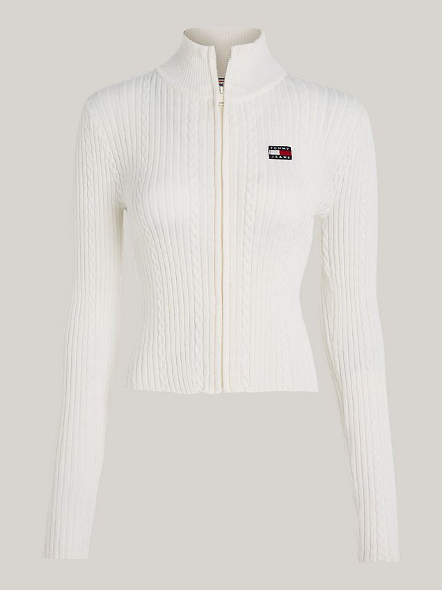 white slim fit vest met rits en badge voor dames - tommy jeans