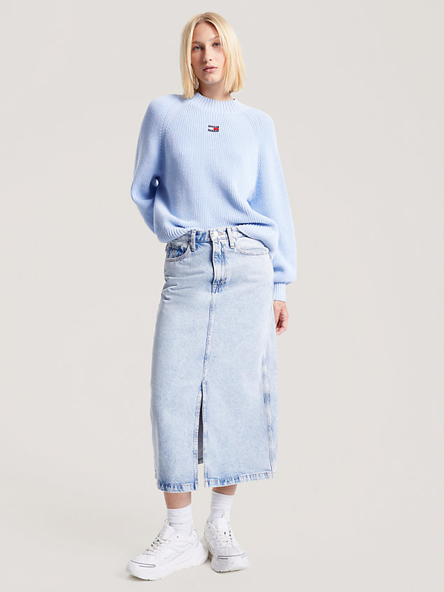 blue relaxed fit pullover mit mock-rollkragen für damen - tommy jeans