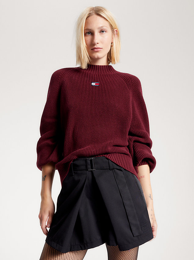 red mock turtleneck badge relaxed jumper for women tommy jeans