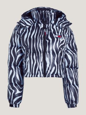 Cropped Zebra Recycled Down Alaska Puffer Jacket | Blue | Tommy 