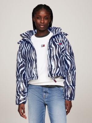 Cropped Zebra Recycled Down Alaska Puffer Jacket | Blue | Tommy 