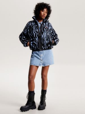 Zebra Print Padded Sherpa Jacket | | Blue Tommy Hilfiger