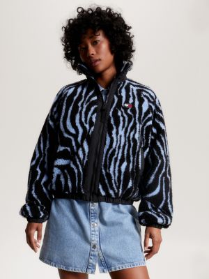Zebra Print Padded Sherpa Jacket, Blue