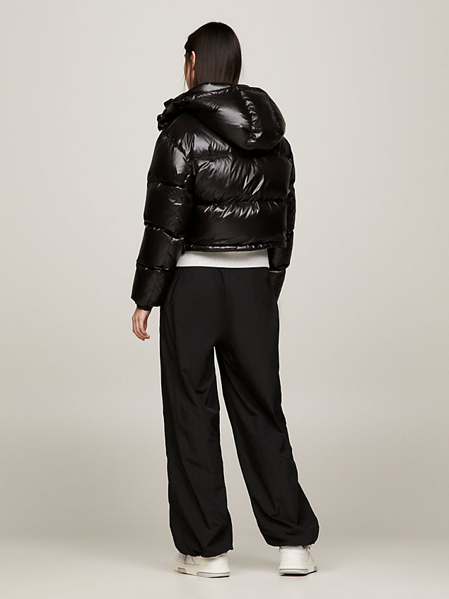 black cropped alaska puffer jacket for women tommy jeans