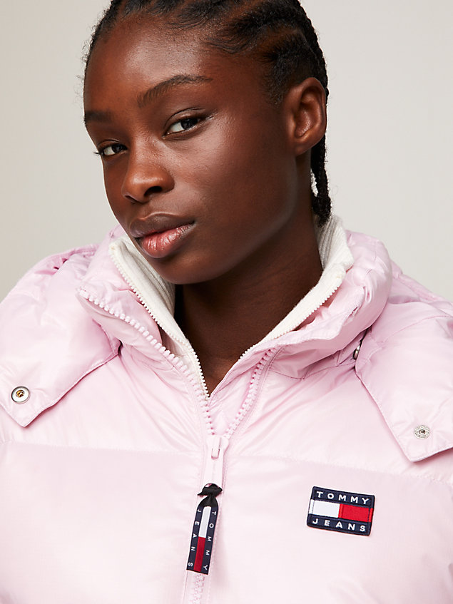 pink cropped alaska puffer jacket for women tommy jeans