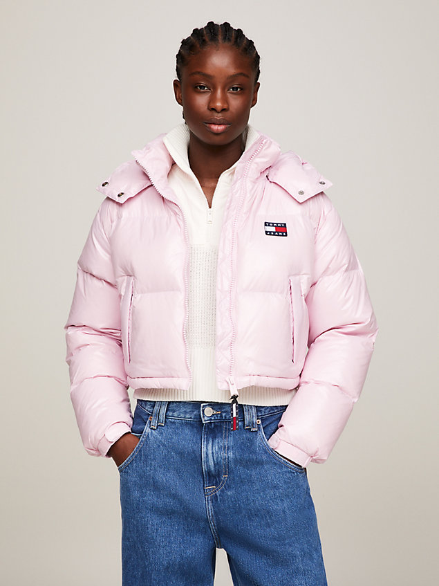 pink cropped alaska puffer jacket for women tommy jeans