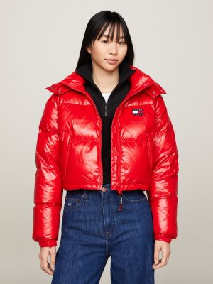 Red puffer deals jacket cropped