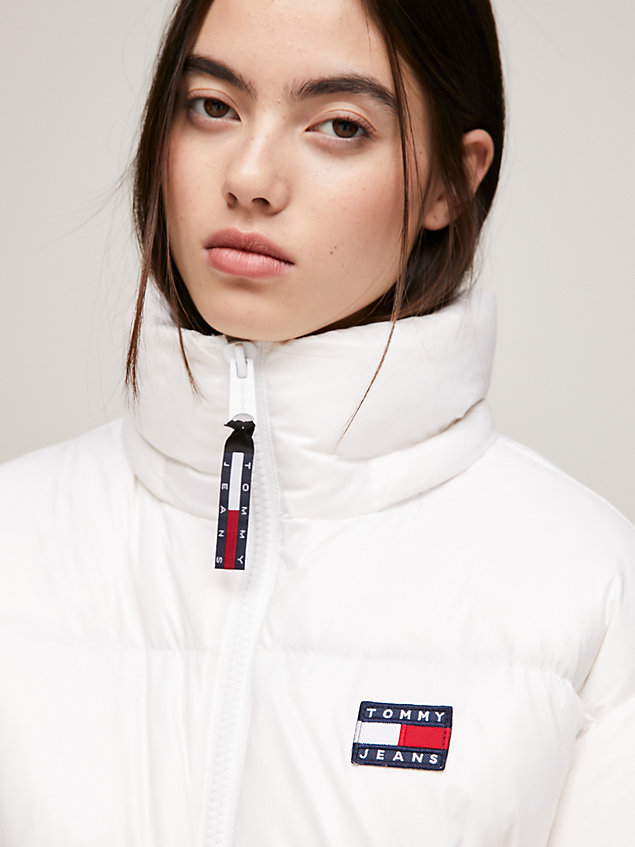 white recycled cropped down alaska puffer jacket for women tommy jeans