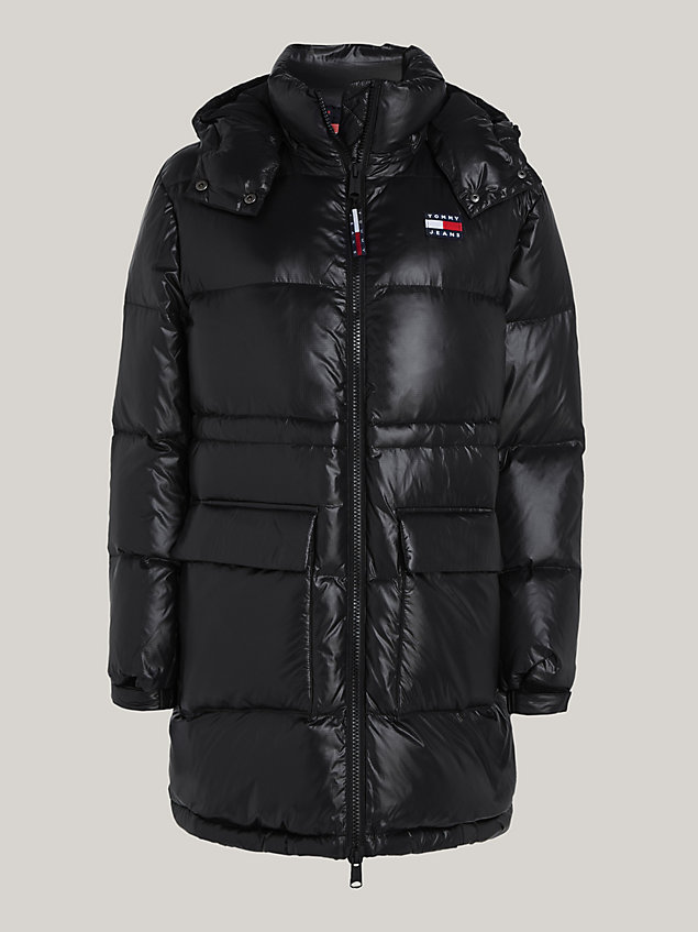 black recycled down midi alaska puffer jacket for women tommy jeans