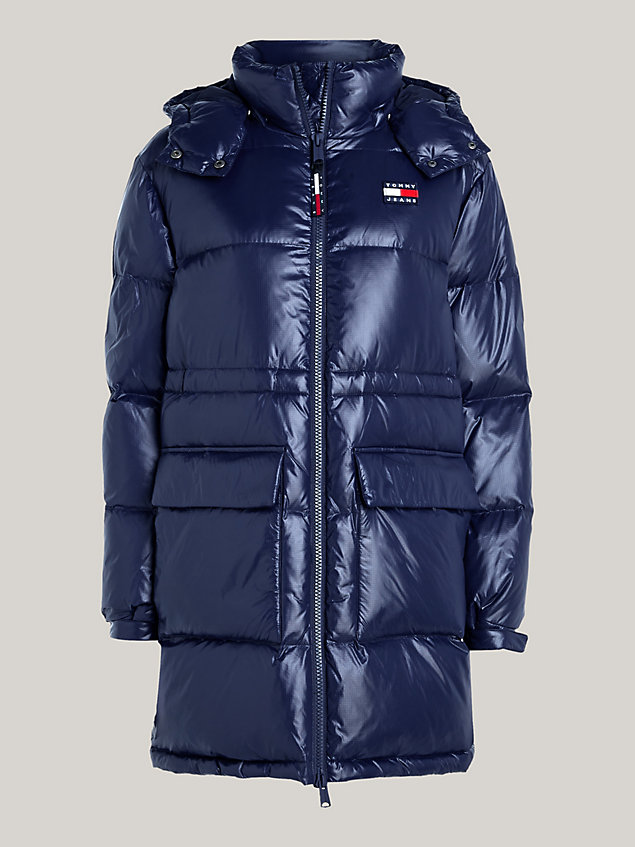 blue recycled down midi alaska puffer jacket for women tommy jeans
