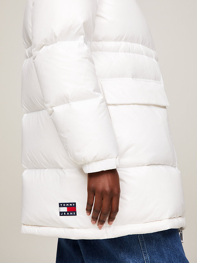 white recycled down midi alaska puffer jacket for women tommy jeans