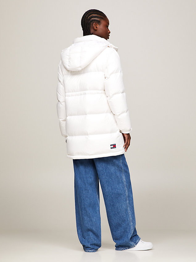 white recycled down midi alaska puffer jacket for women tommy jeans