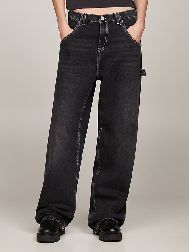 denim daisy zwarte low rise baggy jeans voor dames - tommy jeans