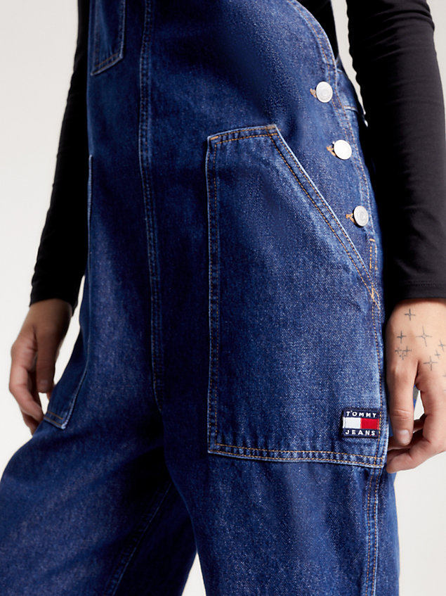 denim workwear-latzhose aus denim mit weitem bein für damen - tommy jeans