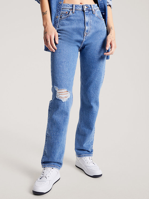 jean droit julie taille très haute denim pour femmes tommy jeans