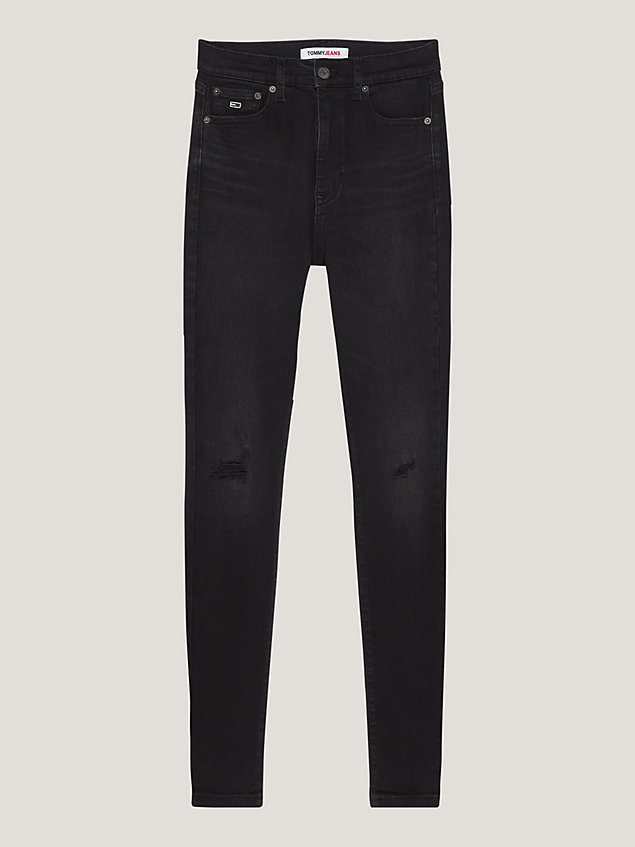 denim sylvia super skinny schwarze jeans mit hohem bund für damen - tommy jeans