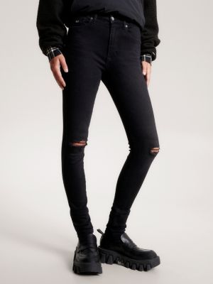 Sylvia Super Skinny schwarze Jeans Bund | Denim mit Tommy | Hilfiger hohem