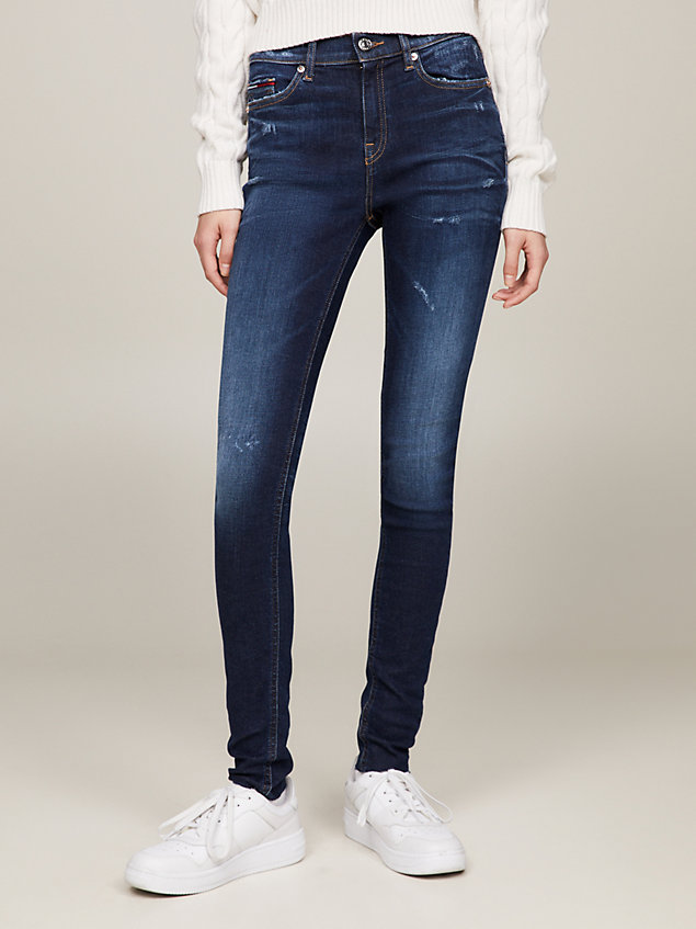 jean skinny nora taille mi-haute effet usé denim pour femmes tommy jeans